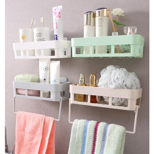 Wall-mounted Plastic Shelf Bathroom Rack Towel Shampoo Rack Kitchen Storage Storage Rack Free Punch Shelf