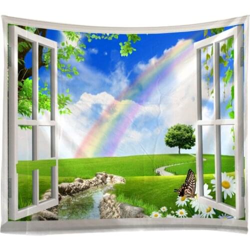 Windows Scenery Tapestry Wall Hanging Cloth Bed Spread Beach Towel Table Cloth Yoga Mat House Decoration Living Room Decoration