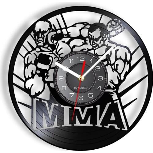 MMA Fighters Vinyl Record Wall Clock Gym Home Decor Watch Mixed Martial Arts Man Cave Silent Quartz Clock Boxing Fan Sports Gift