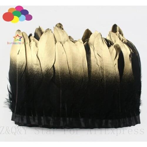 Natural goose feather dyed with black spray head made of cloth edge 2 yards DIY crafts hand jewelry clothing feather