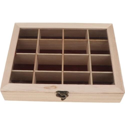 Unpainted Wooden Case Storage Box Jewelry Trinkets Organizer DIY Handmade 16 Compartment