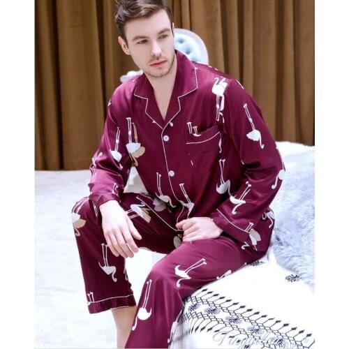 Mens Long Sleeved Suit Homewear Plus Size Ice Silk Satin Nightgown Students Leisure All Seasons Youth Household Clothes J037
