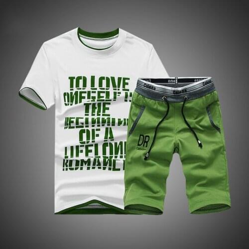 New Mens T-Shirt Summer Two Pieces Set Fashion Letter Print Casual Mans Slim Fit Short-Sleeve Tee Shirt Men Top Tee large size
