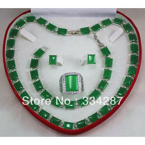 New Listed Dark green Jades Necklace Bracelet Earring Jewelry Set