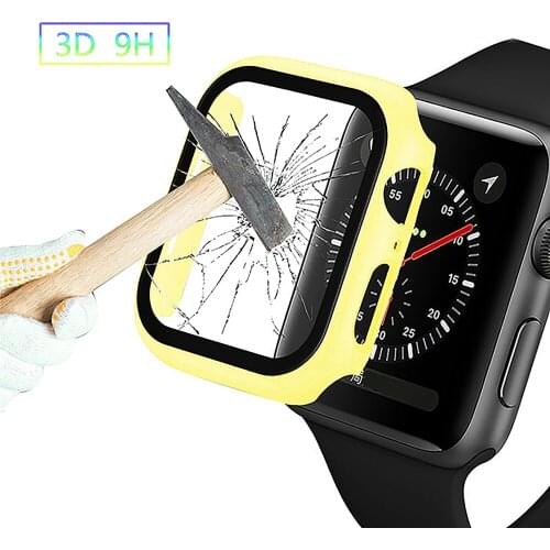 Full Screen Protector PC Bumper Protective Shell with Tempered Glass Film Cover Watch Case for Apple Watch 1/2/3 38mm / 42mm