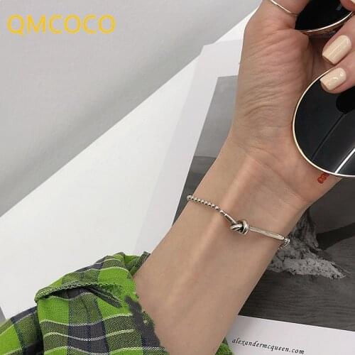 QMCOCO 925 Silver Good Luck Letters Brcacelet For Woman Vintage Handmade Creative Bead Knot Chain Bangles Party Jewelry Gifts