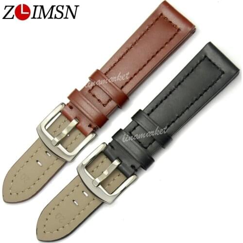 ZLIMSN Black Smooth Genuine Leather Watchbands Watches Strap 18 20 22 24 26mm Metal Buckle Watch Accessories Relojes Hombre B16