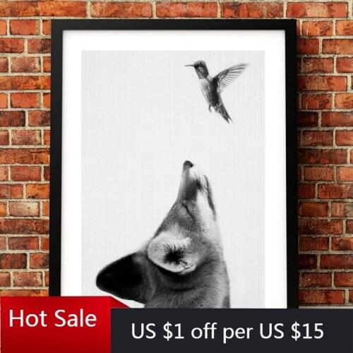 Woodland Fox With Bird Print Art Wilderness Forest Animal Fox Canvas Painting Poster Farmhouse Room Decor Art Wall Decor