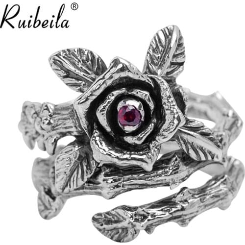 Ruibeila925 argent personnalité mode épine rose bague dames ouvert vintage bague en argent sterling bijoux cadeau
