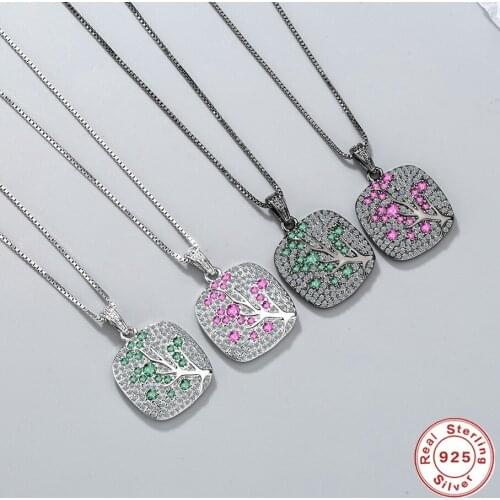 SHQIYAYI 925 Sterling Silver Pendant Necklace Women CZ Crystal Zircon Flower Branch Accessories Jewelry Fashion Gift X546