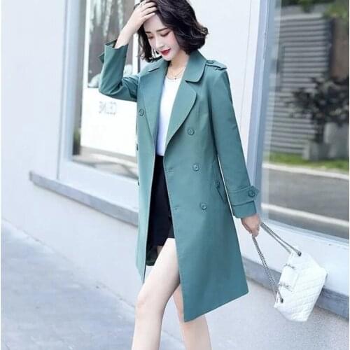 Spring Autumn Double Breasted Mid-Long Trench Coat Women Casual Streetwear Slim Belt Vintage Windbreaker Outerwear Female
