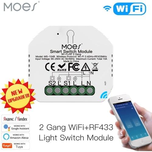 Wifi Smart Light Switch Diy Breaker Module Smart Life/Tuya APP Remote Control,Working with Alexa Echo Google Home 2 Gang 2 Way