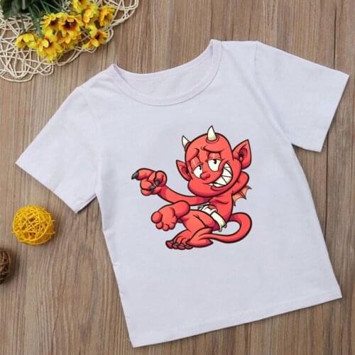 Angels And Demons Funny Print T-shirt For Girls Hipster Cartoons Cute Kids Tops Baby Boys Clothes White Children Tees,YKP092