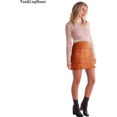 Autumn Bandages Harajuku Suede A-line Skirt Winter YAN QING HUAN 2018 Cross High Waist Skirt Zipper Split Short Skirts Womens