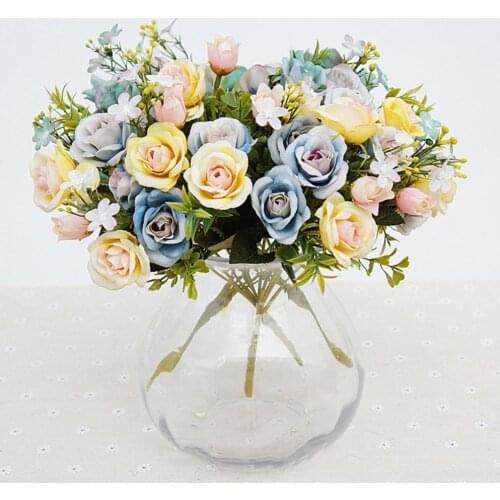 1 Bouquet 15 Rose Heads European Style Artificial Royal Rose Home Room Decor Flowers For Home Wedding Decoration Indoor