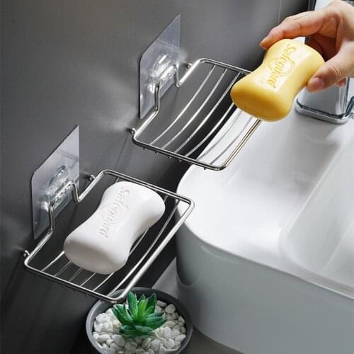1PCS Stainless Steel Soap Dish Self-adhesive Soap Tray Double Layer Storage Hook Rack Multifunctional Shelving Bathroom Hardware