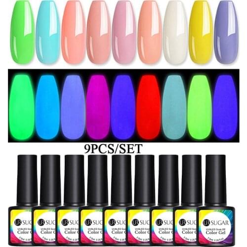 UR SUGAR 7.5ml Luminous Gel Nail Polish Set Light In Dark UV LED Gel Soak Off Nails Gel Varnish Nail Art Tools DIY Decoration