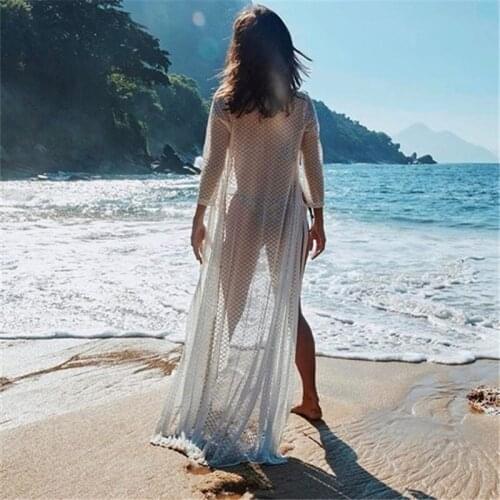 2021 Lace Beach Pareo Beachwear Swim suit Cover up Playa Pareo Tunics for Beach Kimono Swimwear Women Lace Beach Dress #Q805
