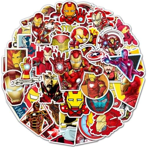 52psc Iron Man Stickers Marvel Hero Disney Classic Toys Anime Skateboards Phone Book DIY Decoration Not Repeated Cool Boys Gifts