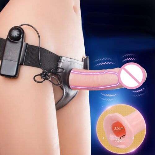 Sex vibrating strapon hollow big dildo for men penis extender strap on dildo enlargement penis panties sex belt sexual harness