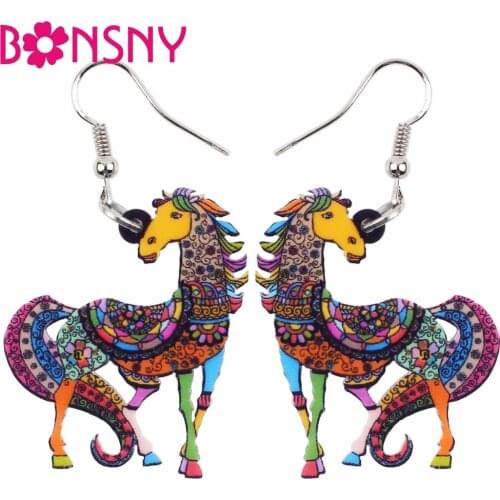 Bonsny Fashion Big Long New Acrylic Drop Dangle Anime Horse Earrings Unique Style Fashion Jewelry For Girls Women Teen Gift