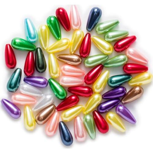 50 Piece Random Mixed Teardrop ABS Acrylic Pearl Imitation Findings Jewelry Making Spacer Beads 15x8mm
