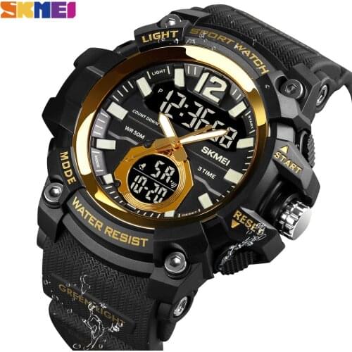 SKMEI 3 Time Watch Men Shockproof Waterproof Digital Mens Wristwatches Outdoor Sports Watches LED Alarm Clock reloj hombre 1725