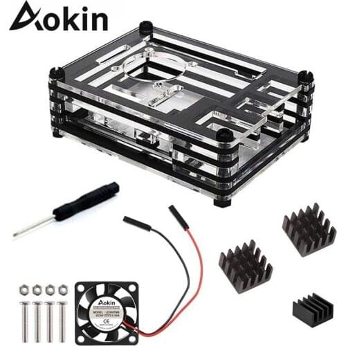 Aokin For Raspberry Pi 3 Case 9 Layer Acrylic Cover Shell Box with Cooling Fan + Heat Sink funda for Raspberry Pi 3 Model B Plus
