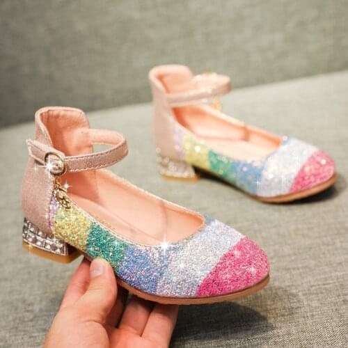 Kids bows shoes Children heels 2020 new round crystal big virgin princess soft bottom dance shoes for girls