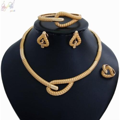 Yulaili Classic Fashion Alloy Jewelry Set For Women Choker Necklace Stud Earrings Charm Bracelet Ring Ladies Party Jewellery