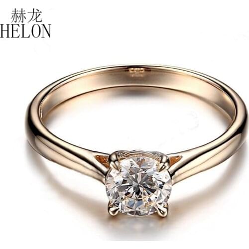 HELON 6.5mm Round Moissanite Ring Solid 10K Yellow Gold Test Positive Moissanite Diamond Fine Jewelry Engagement Wedding Ring