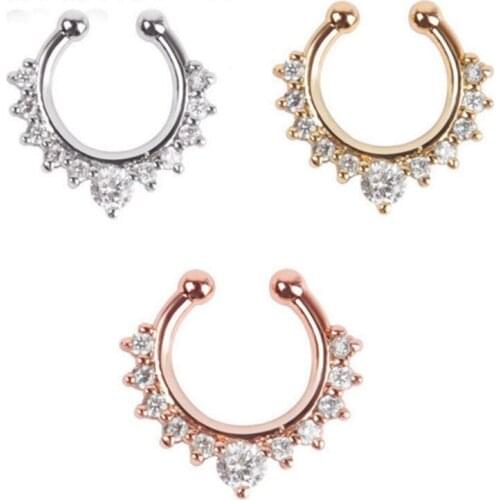 Fashion Punk Fake Septum Clicker Nose Ring Non Piercing Hanger Clip On Jewelery Gem