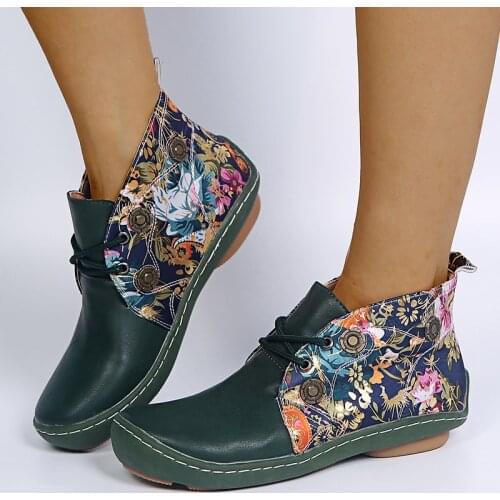 2021 New Women Leather Ankle Boots Casual Lace Up Winter Boots Comfortable Soft Rubber Solid Flat Shoes Plus Size Female Boots