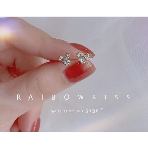 VOQ New Small and Cute Mouse Ears Micro Zircon Earrings Earrings Ladies Jewelry Girls Children Birthday Gift Earrings