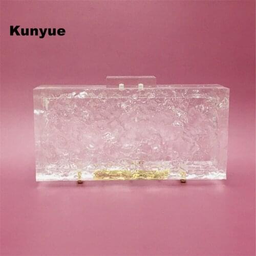 New Chic Women Clear Blasting Cracks Acrylic Evening Bags Elegant Transparent Ice Crush Clutch Purse Wedding Party Prom Handbags