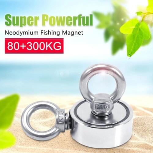 New Double-sided Powerful Round Neodymium Magnet Hook Salvage Magnet Sea Fishing Equipments Holder With Ring And Rope