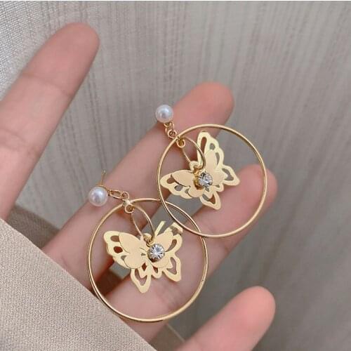 Huge Bud Korean Crystal Trendy Zircon Butterfly Drop Earrings Round Dangler For Women Fashion Temperament Jewelry Accessories