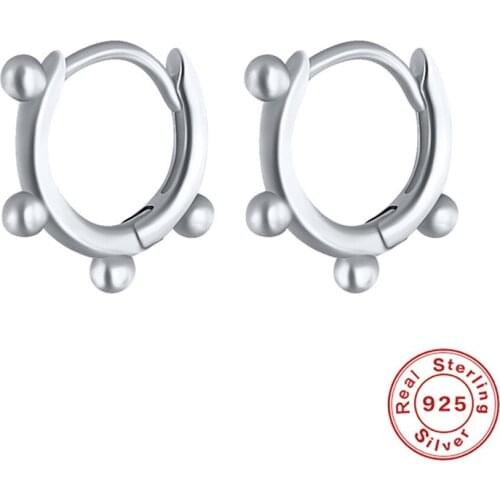 Oringinal S925 Sterling Silver Small Buckle Geometric Circle Beads Earrings 100% New Fashion Unique Style Chic Design For Women