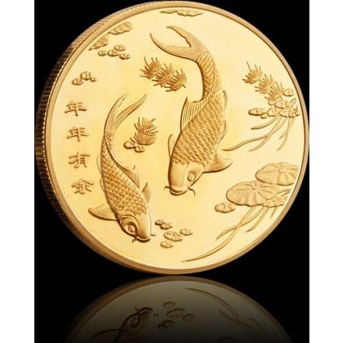 Storage Money Medal Gold and Silver Coin Chinese Style Fish Every Year Commemorative Coin Embossed Metal Craft Badge Gift