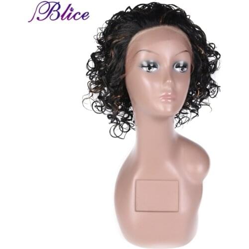 Blice Short Curly Wave Synthetic Hair Wig Ombre Piano Color 1B/27 Wig Heat Resistant fiber Glueless Lace Front Wigs