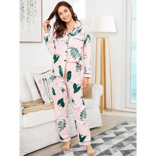 Pajama Set 2-piece Set Of Chic Printed Long-sleeved Pajamas, Fall Loose, Womens All-match Wm