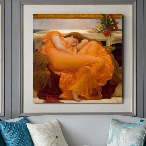 UK Famous Painting Flaming June By Frederic Leighton Canvas Painting Posters and Prints Wall Art for Living Room Bedroom Decor