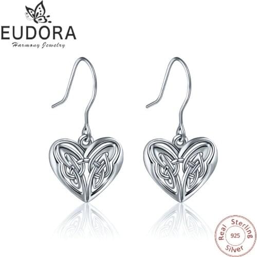 EUDRA Sterling Silver Love Heart Drop Earring good Lucky Love Heart Hook Earrings Sliver Fine Jewelry For Women Birthday gift