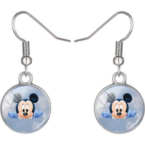 Disney Cartoon Character Mickey Minnie Fish Hook Earrings Handmade Glass Cabochon Earrings Jewelry Lovers