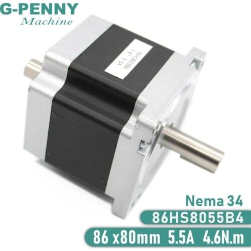 NEMA 34 Stepper Motor 86x80mm Nema34 CNC Dual Shaft Stepping Motor 5.5A 4.6Nm D=14mm 1.8 Deg. for CNC Wood Working Machine