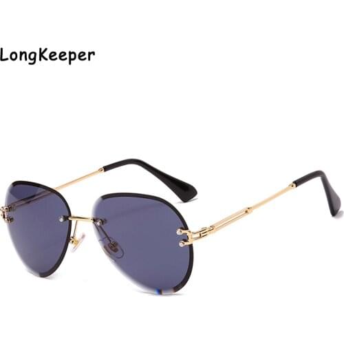 BRAND DESIGN Mens Pilot Sunglasses Women Vintage Rimless Sun Glasses Blue Gradient Lens UV400 Protection Driving oculos de sol