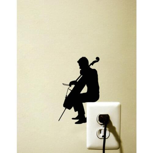 Cool Man Playing Cello Light Switch Decal With Cellist Wall Decor Music Wall Sticker Detachable Art Vinyl Mural GA314