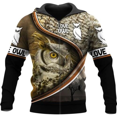 Animal Owl 3D Full Print Autumn Oversized Mens Hoodie Unisex Casual Pullover Zipper Hoodie Streetwear Sudadera Hombre
