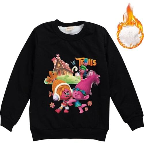 Girls Hoodies Trolls 2 Hooded Tops Childrens O Neck Sweatshirt Long-sleeved Winter Plus Velvet Thickening Coat Streetwear 3-15Y