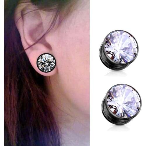 2Pieces Ear Plugs Tunnels Inthe Ear Expansions Ear Reamer Dilataciones Oreja Anodized Titanium CZ Gem Ear Piercing Earrings